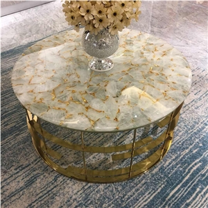 White Crystal Semi-Precious Stone Dining Table, Stone Interior Furniture