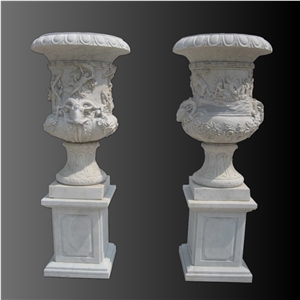 White marble carving flower pot 001