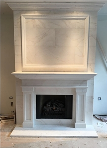 White Marble Fireplace Mantel Sculptured Fireplace
