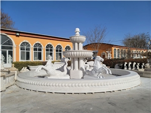 White Marble Large Outdoor Horse Fountain For Sale