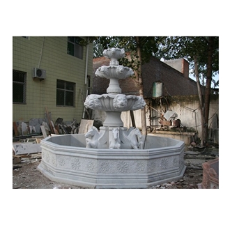 White Marble Water Fountain With Handcarved Statue