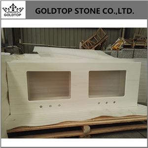 White Natural Marble Prefab Double Sink Countertop