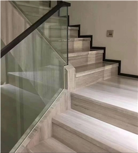 White Wooden Marble Stone Polished Flamed Step, Stone Stairs