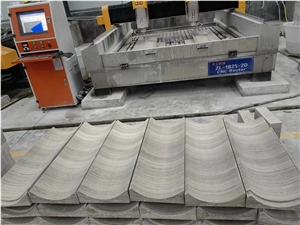 White Wooden Marble Wall Stones, Curved Marble Exterior Wall Panels- Masonry Building Ornaments