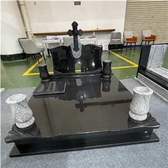 Wholesale Cheaper Black Granite Tombstone Double Monument