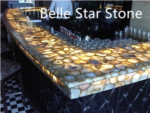 Yellow Agate Backlit Precious Stone Bar Countertop