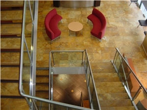 Yellow Travertine Stairs And Risers