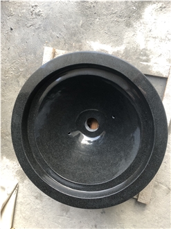 Zimbabwe Black Granite Round Basin For Outdoor Decoration