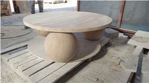 Round Travertine Coffee Table With 3 Solid Base